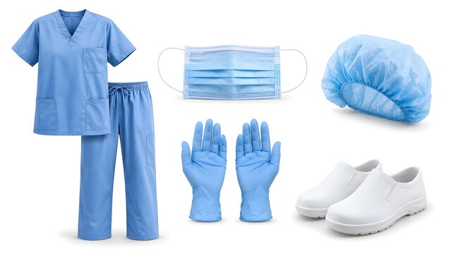 Medical Personal Protective Equipment Level 1 PPE Set Isolated on White Background