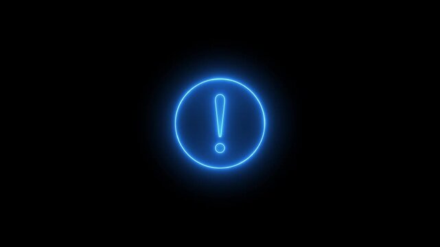 Neon warning attention sign icon animation glowing pink color danger error alert risk stop sign emergency sign icon sign symbol on black background