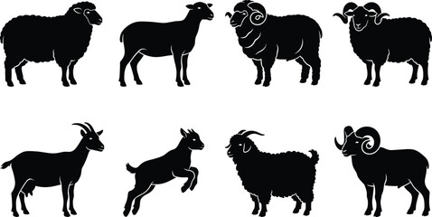 Sheep and Goat Farm Animal Silhouettes Set © Rina