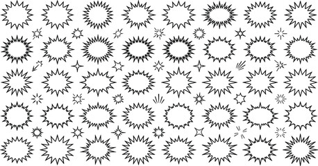Comic Starburst and Speech Bubble Vector Set with Spiky Blast Explosion Elements and Sparkles for Pop Art Cartoon Design Panels and Advertisement Labels © Morjina