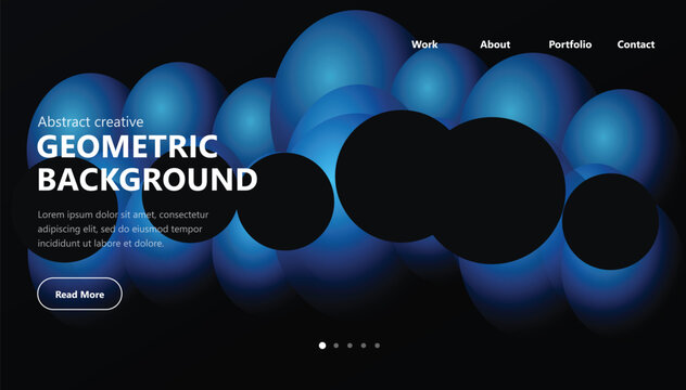 Abstract creative geometric background with blue 3D spheres, modern website landing page template, dark futuristic bubble vector illustration