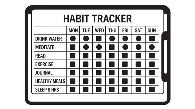 Habit Tracker Chart with Daily Activities and Checkmarks for a Weekly Schedule Featuring Planner, Organization, Productivity