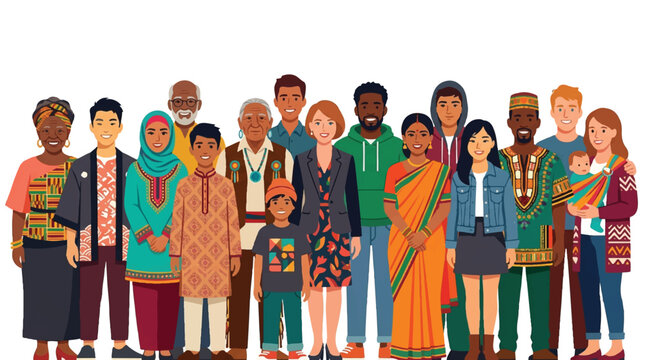 Diverse group of multi-ethnic people from around the world standing together, representing global community and inclusion