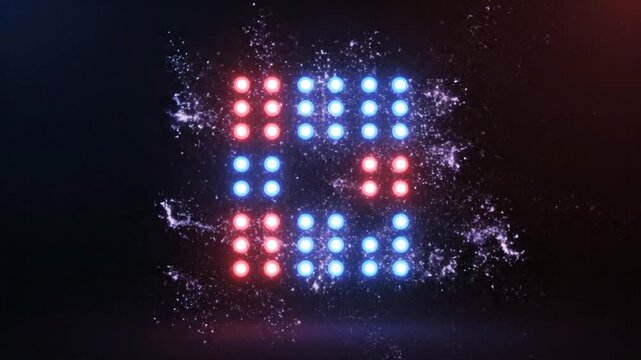 Abstract Digital Grid Lights Motion Background, Blue and Red LED Dots Glowing