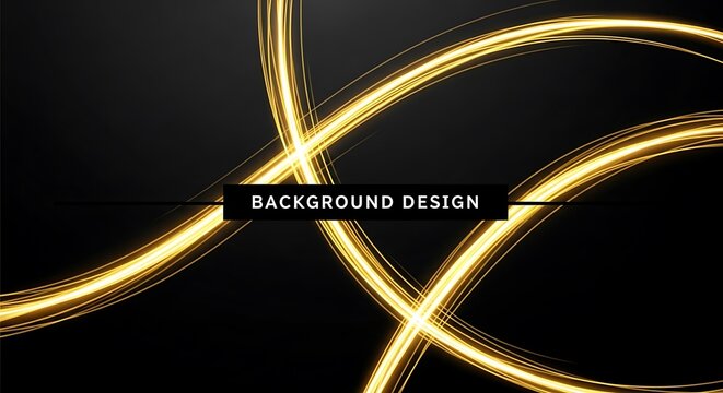 Abstract image of golden light trails against a black backdrop with a centered text overlay