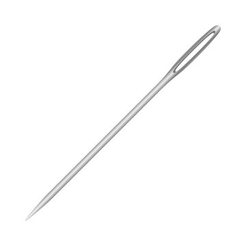 Sewing needle, with pointed tip, and round hole to hold thread, used for hand-sewing. Long slender tool made of carbon steel wire, with sharp tip and round eye to hold sewing thread. Isolated. Vector