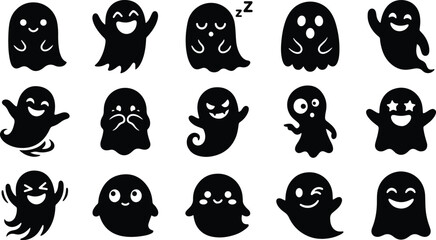 Fototapeta premium Halloween ghost emojis and stickers