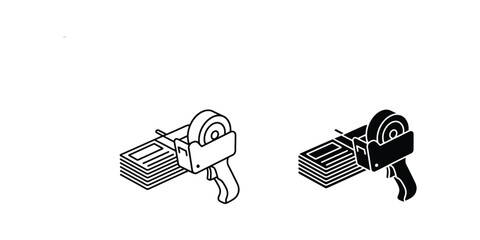 Manual handheld label price gun with stack of money in two graphic styles © MSTSALEHA