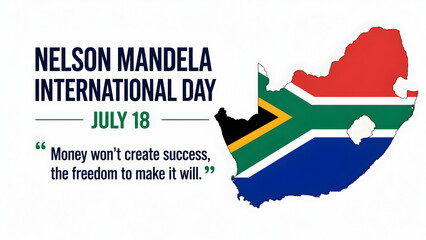 Fototapeta premium Nelson mandela international day july 18 quote graphic with south africa map