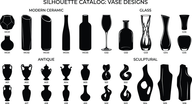 Vase Silhouette Design Catalog Featuring Modern Ceramic Glass Antique and Sculptural Pottery Shapes