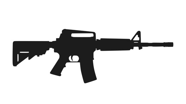 Assault rifle silhouette profile on black background.