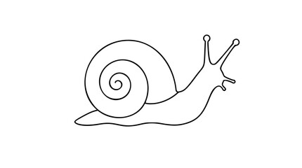 Whimsical snail vector illustration in black outline, hand-drawn garden mollusk icon with spiral shell, eyestalks and crawling body, scalable SVG style for nature, nursery and slow living themes © Hamza