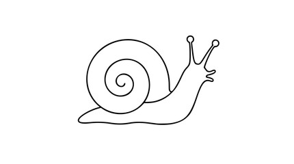 Minimal hand-drawn snail vector icon with spiral shell, curious antennae and smooth crawling body, clean black outline illustration for nature, garden, wildlife, nursery and slow living designs © Hamza
