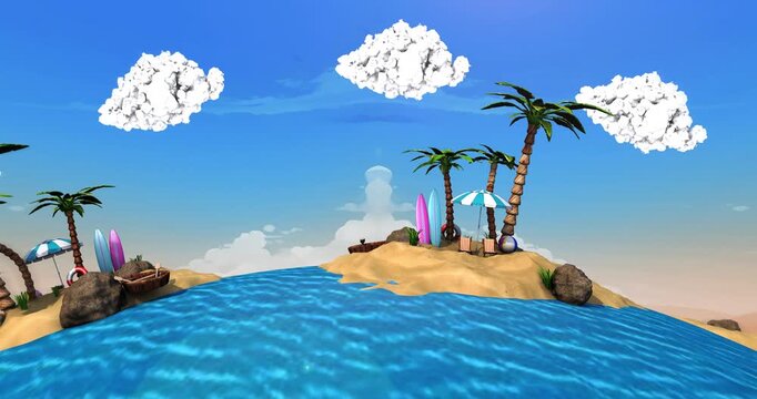 tropical island with palm trees and sea 2. Summer background Visual Loops. 4K