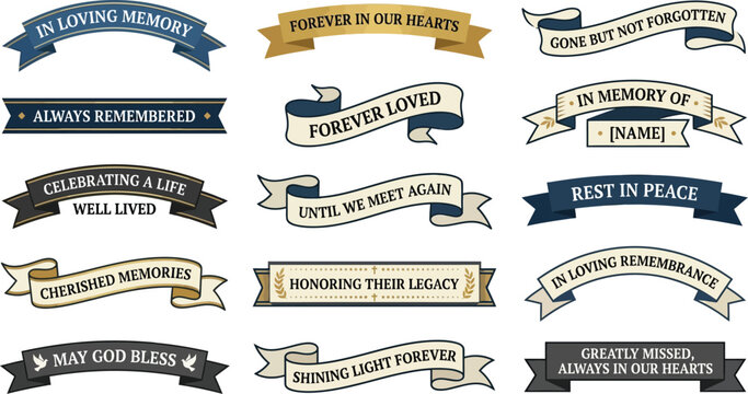 Sympathy ribbon banners collection funeral memorial remembrance and condolence message graphics