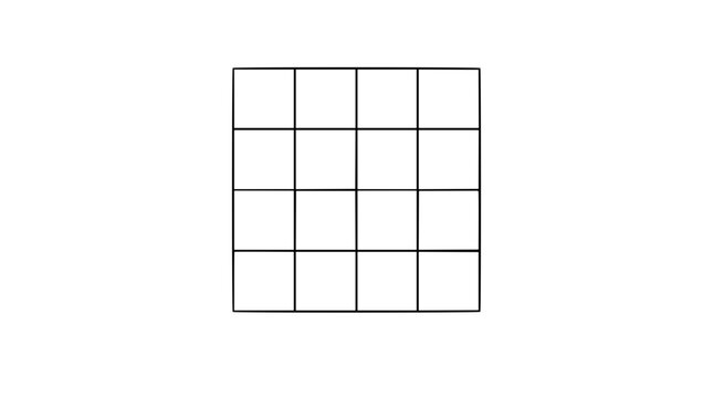 Simple square grid vector icon featuring sixteen blank boxes, clean line outline illustration for charts, game boards, schedule planners, math worksheets, mosaic guides, and scalable layouts