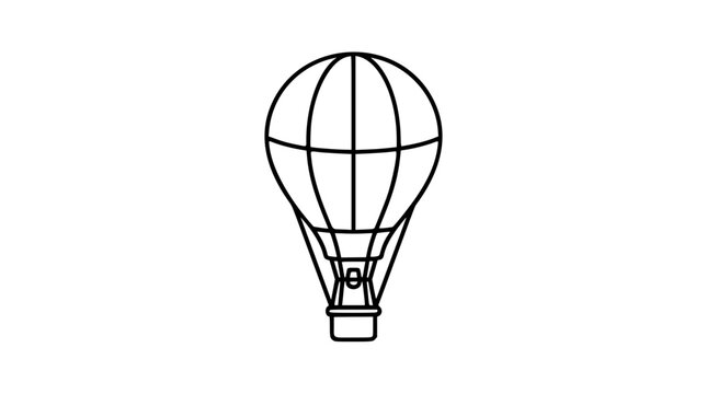 Hot air balloon vector icon, clean hand-drawn outline illustration of rounded aerostat, curved panels, basket and rigging, minimalist scalable line art for travel and adventure projects