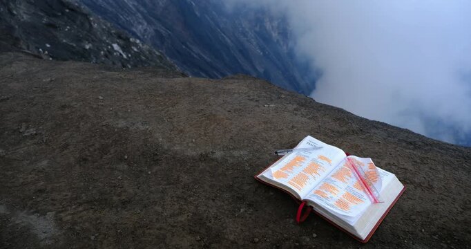 Bible Study in Nature on Mount Bromo Volcano, Indonesia