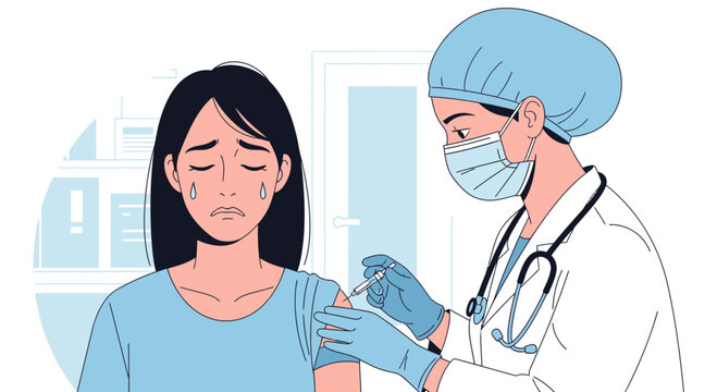 Young Woman Crying During Vaccination Injection from Medical Professional