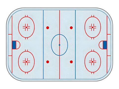 Hockey rink ice surface layout with markings and goals for sports illustration, vector