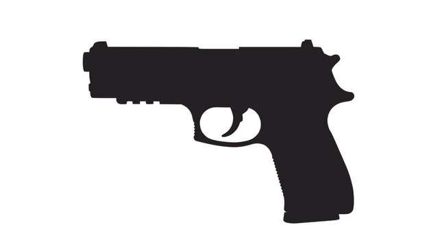 Black handgun silhouette isolated on dark background.