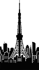 Obraz premium Black silhouette of Tokyo Tower and city skyline graphic