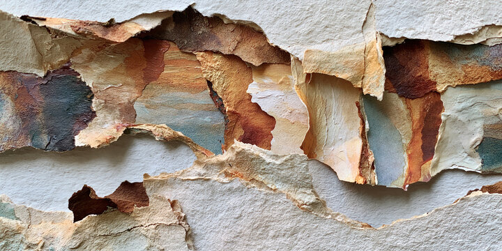 Peeling paint on a weathered wall with exposed layers