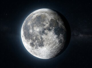 Fototapeta premium Realistic Full Moon in Deep Space Starry Background Cinematic View