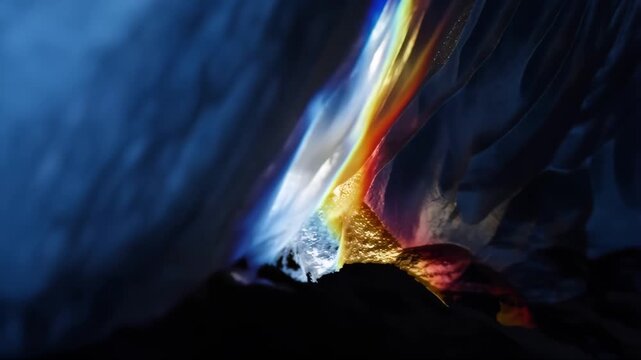 Ice Cave with Glowing Blue Light and Intricate Formations Featuring Frozen Landscape, Icy Texture, Natural Wonder with Winter Wonderland and Cold