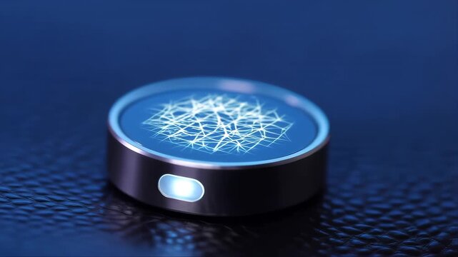 Smart Ring with Glowing Blue Light on Dark Background Featuring Futuristic, Technology, Wearable with Gadget and Electronic Elements for Minimalist