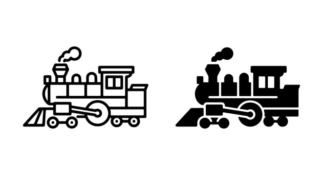 Vintage Steam Locomotive Icons, Retro Train Vector Art, Classic Engine Graphics for Transportation and Travel Themes
