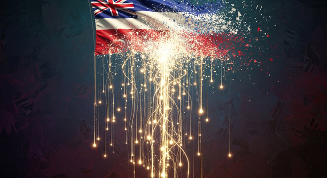 Disintegrating British flag with sparkling lights