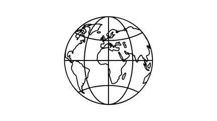 Globe map vector icon, clean black line illustration of Earth with continents, equator and curved grid, minimalist scalable outline for worldwide travel, education and geography designs © Ustaad