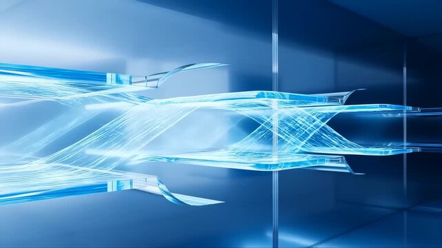 Shelves with Glowing Liquid Visualization in a Futuristic Design Featuring Abstract, Digital Art, Blue with Neon and Light Elements for Modern, Sleek