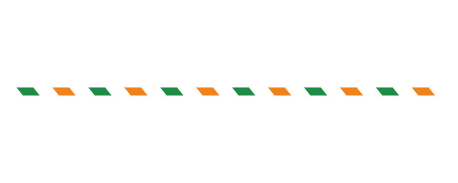 Horizontal row of alternating green and orange parallelogram shapes, isolated on a white background line