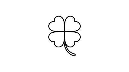 Simple four leaf clover vector icon with bold black outline, rounded heart leaves and elegant curved stem, minimalist hand traced line illustration for good luck, Irish charm, nature and seasonal © Amna