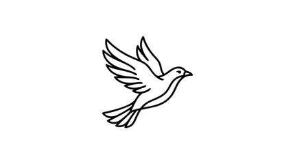 Fototapeta premium Graceful flying bird vector illustration with detailed wing feathers, smooth black outline, and hand-drawn dove form, ideal icon for peace, freedom, wildlife, spirituality, nature, and elegant logos