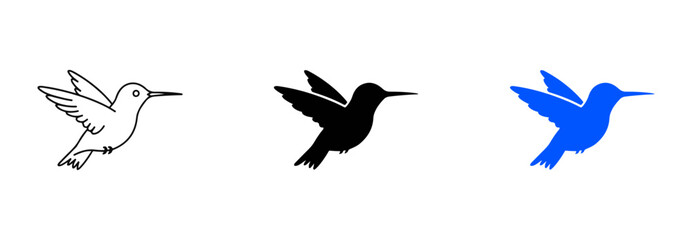 Hummingbird bird silhouette and outline icons with hummingbird wildlife silhouette creature delicate collection illustration abstract © Dhriti Roy