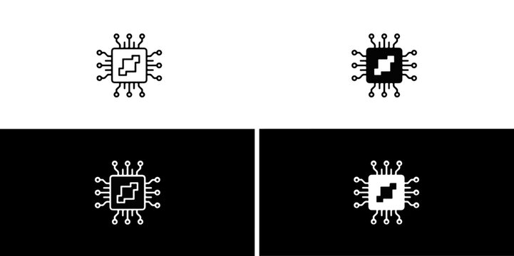Computer chip processor icons set with processor hardware computer technology microchip electronics semiconductor component abstract