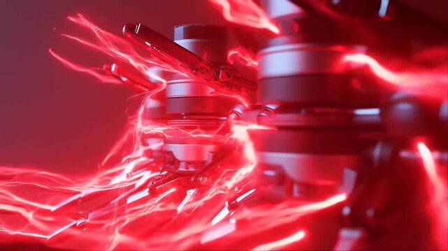 Robot Arm Robotic Joints Close-Up with Glowing Red Energy Lines for Advanced Engineering Technology Concept