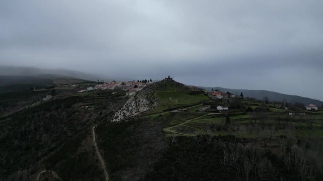 Aerial View of Mountain Village near Serra da Estrela Portugal