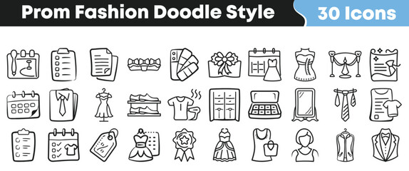 Set of hand drawn prom fashion icons in doodle style © Vectoravec