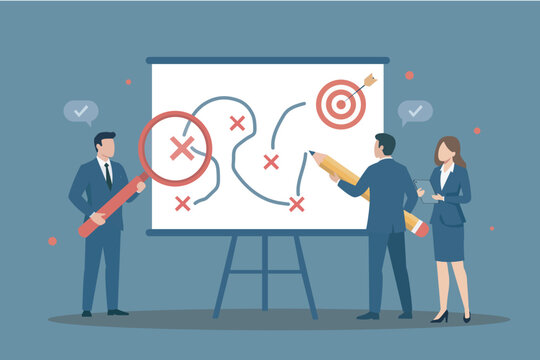 Business Team Strategic Planning and Strategy Path to Target Concept Vector, Business Strategic Planning and Goal Setting Concept