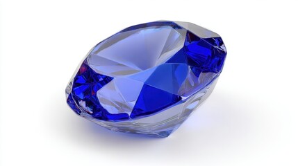 Fototapeta premium Stunning Blue Crystal Gemstone on White Background with Facets Reflecting Light in a Beautiful Display