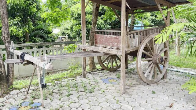 Vintage-style wooden cart for oxen or buffalo (for cargo transport)