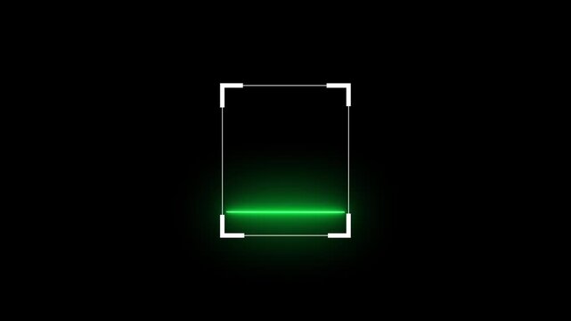 Scan sign QR Code and Bar Code scanner process with green laser, QR Code Scan interface animation on black background. animation of Baroda scanner.