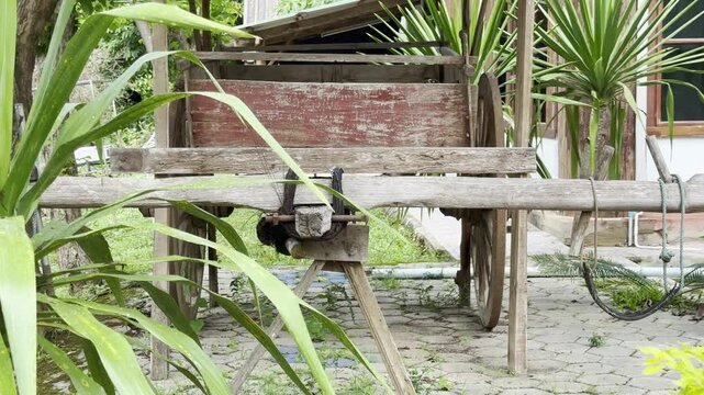 Vintage-style wooden cart for oxen or buffalo (for cargo transport)