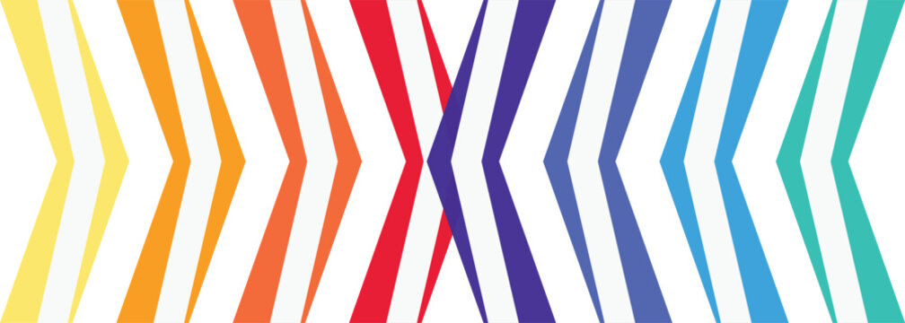 Abstract chevron pattern with rainbow gradient transitioning across white background