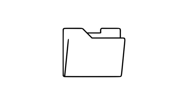 A clean black and white line art vector icon of a file folder, perfect for use in digital filing systems, office productivity tools, or corporate document management branding.