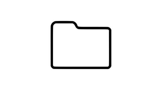 A clean black and white line art vector icon of a file folder, great for document management systems, office organization apps, or business productivity design projects.